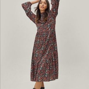 Floral Print High Neck Midi Smock Dress from Nasty Gal